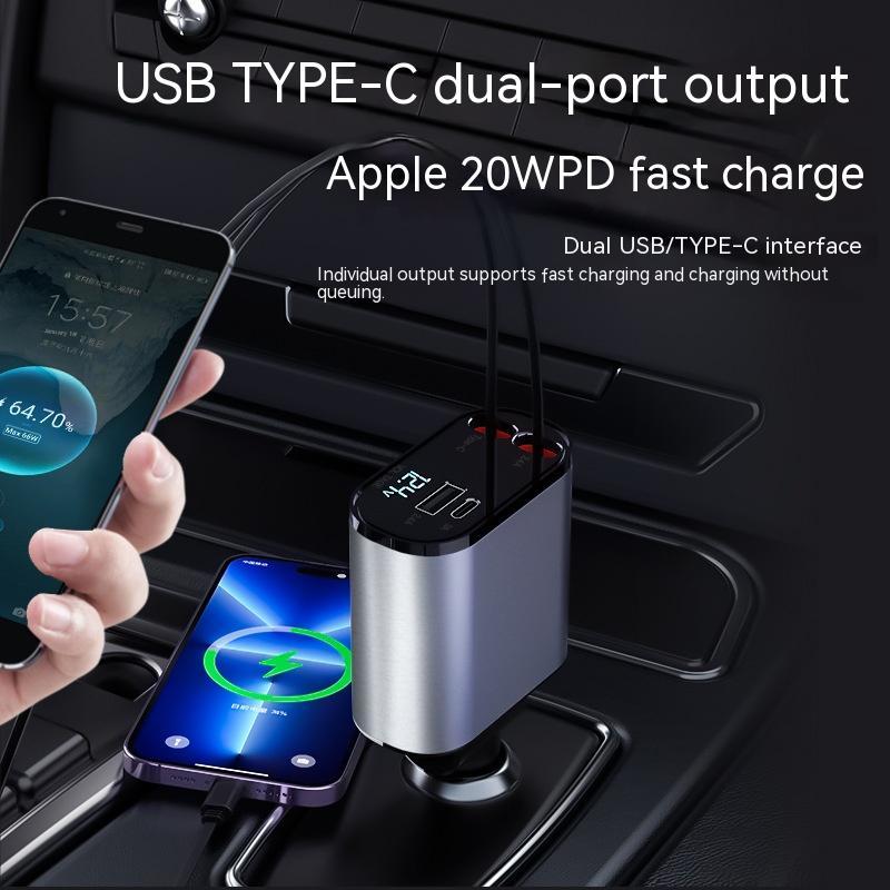 Auto-Ladegerät aus Metall 100W Super-Schnellladung Auto-Zigarettenanzünder USB- und Typ-C-Adapter